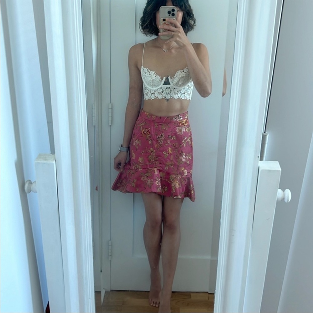 NWT Zimmermann Cavalier pink floral Flounce skirt in Rosa floral jacquard